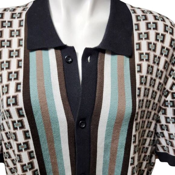 Express men's knit button front polo striped print size XL - Picture 2 of 8